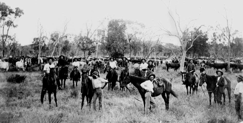 Rovers and a herd of cattle, Group of drovers and stockmen with a large herd of cattle